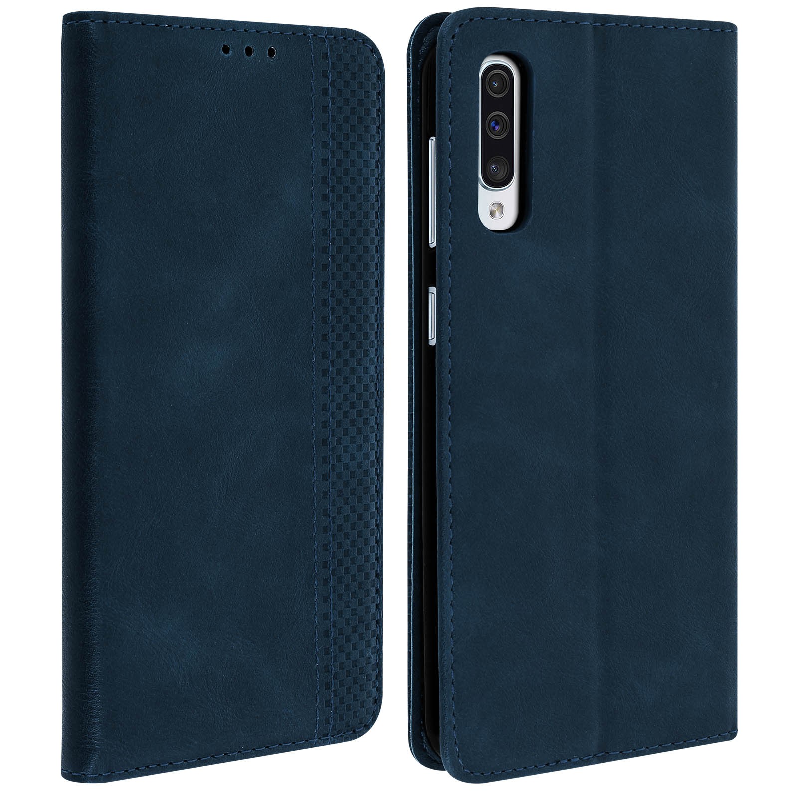 Coque Galaxy A50 bleu nuit avec support vidéo et fente pour carte