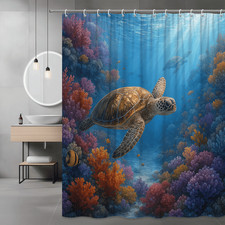 Colorful Underwater Turtle Shower Curtain for Bathroom Decor