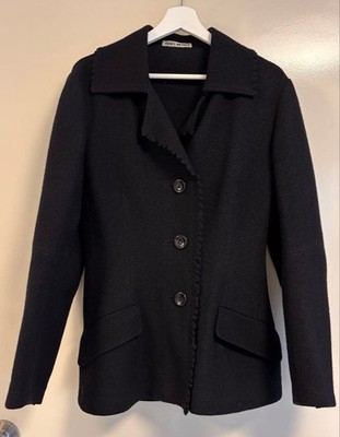 ISSEY MIYAKE Vintage Black Wool Sculptural Fitted Peacoat Jacket