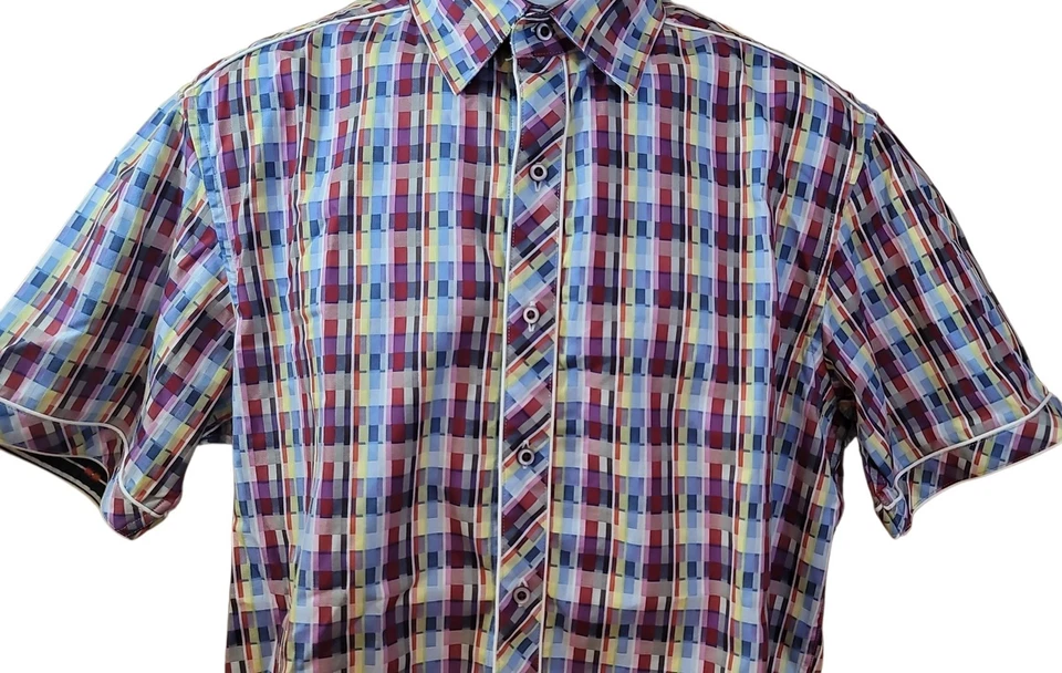VTG Robert Graham Men M Multicolor Short Sleeve Collared Button Down Blend Shirt - Image 3 of 4