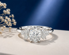 1.30 CTW Oval IGI Lab Grown Diamond Ring 14K White Gold Marquise Side Stones
