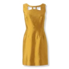 Maeve Mod Sleeveles Gold Silk Mini dress 6 Retro 60s Femme Cutout Fall Trad Wife
