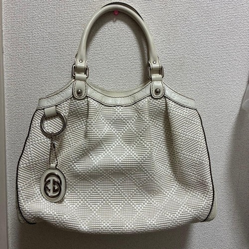 GUCCI Vintage Sukey Interlocking GG Shoulder Hand bag White Leather Used Women