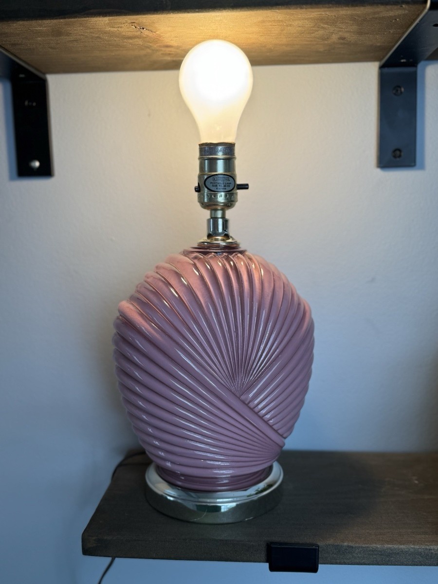 Vintage 1980s Art Deco Revival Dusty Pink Ribbed Glass Shell Table
