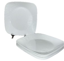 Corelle BOUTIQUE CHERISH Embossed Salad Luncheon Plates 9" Set Of 7 White Square