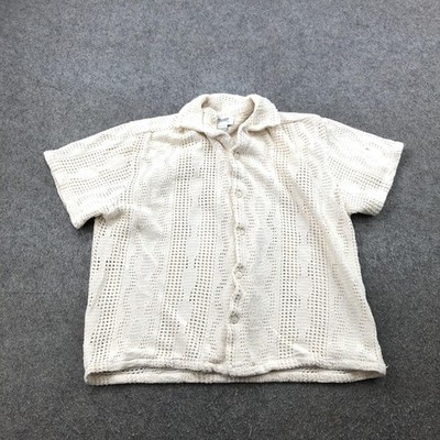 Pull & Bear Shirt Womens Medium Cream Crochet Knit Button Front Short Sleeve