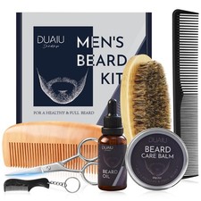 Beard Grooming Kit For Men Care Oil Balm Brush MultiComb Scissors Styling