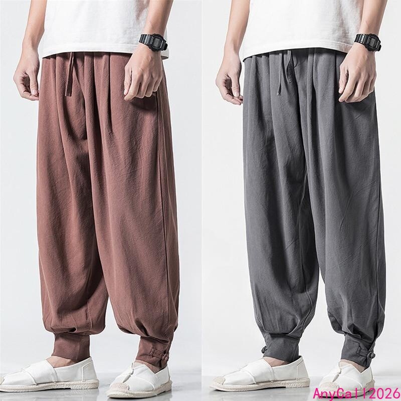 Men Loose Trousers Chinese Hanfu Pants Casual Bloomers Summer Tai Chi Daily Chic