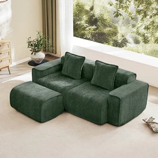 Modular 2 Seat L Shape Sectional Velvet Sofa Green & Ottoman, No Assembly