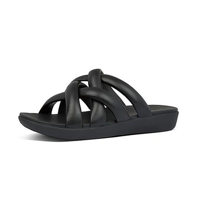 Fitflop Helga Cross Over Pantoletten Sandalen Puffy Straps Schwarz UK4 EU37 US6 Neu mit Karton
