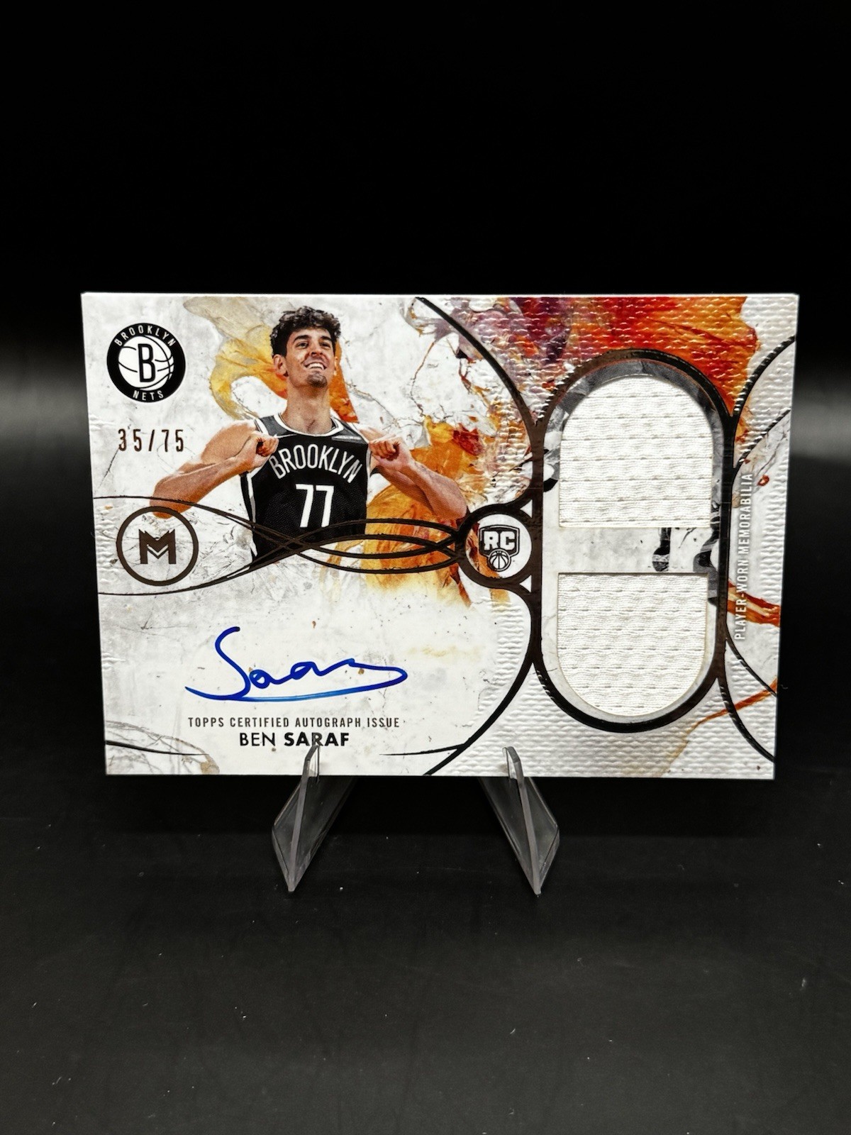 2025-26 Topps Motif Ben Saraf Rookie Dual Jersey Auto Autograph RC #/75 Nets