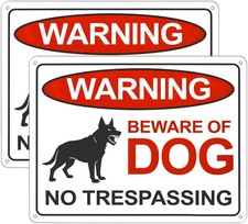 2 Pack Beware of Dog Sign, 10x7 Inch 10 x 7 Inch, Red, Black, White