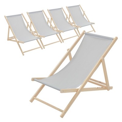 5er Set Liegestuhl Strandliege Sonnenliege Gartenliege Klappstuhl Holz Hellgrau
