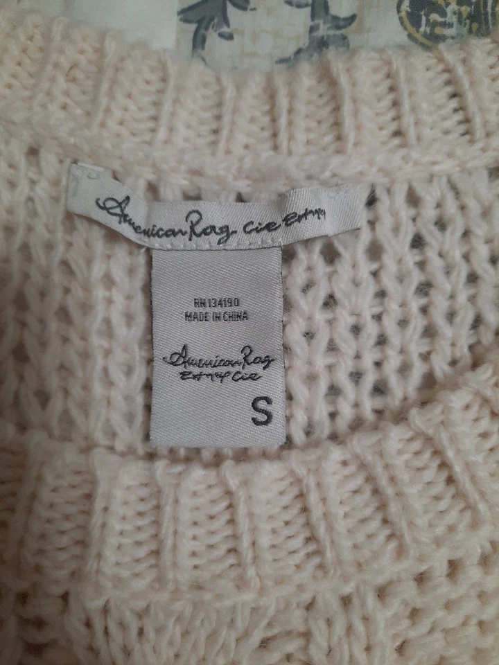 Женский свитер American Rag Cie размер S коренастый кабель трикотаж цвета слоновой кости с круглым вырезом - Изображение 3 из 4