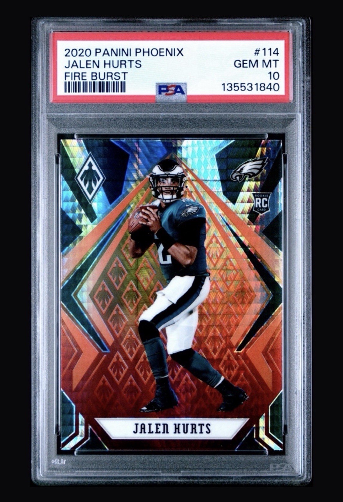 2020 PANINI PHOENIX FIRE BURST #114 JALEN HURTS EAGLES RC PSA 10