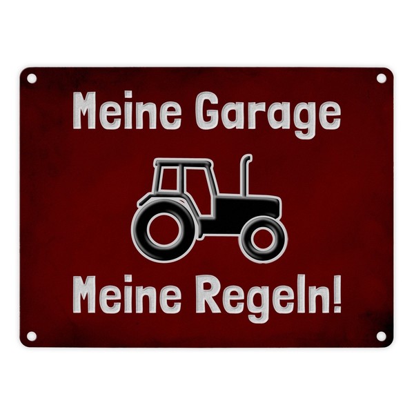 Meine Garage Meine Regeln! Metallschild In 15X20 Cm Mit Traktor Und Rotem-image