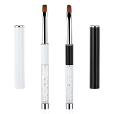 2Pcs Nail Brush, Oval & Flat UV Gel Nail Brush Set with Rhinestone Handle Profes