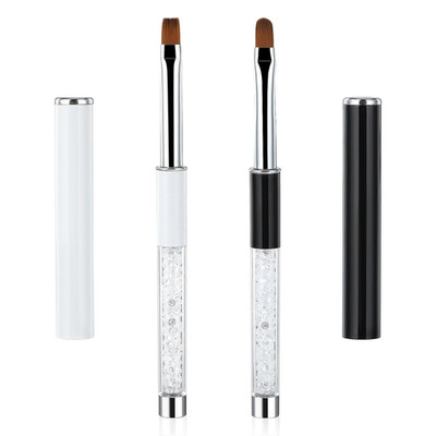2Pcs Nail Brush, Oval & Flat UV Gel Nail Brush Set with Rhinestone Handle Profes