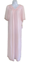Shadowline Nylon Pink Nightgown Lace Floral USA Size M Cottagecore NEW