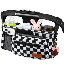 Guiseapue Universal Stroller Organizer with Cup Single Stroller, Checkerboard