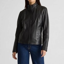 Quince Leather Stand Collar Jacket Black Womens XL Moto City Cruiser 