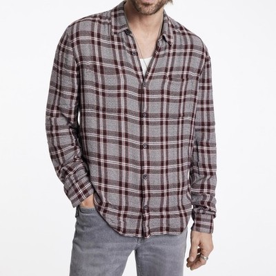 $248 NWT John Varvatos Shirt XXL Red Plaid Men's Cole 2XL Gray Button Down Sport