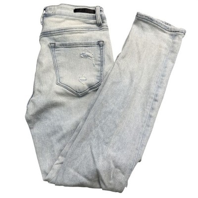 Risen Womens Sz 7 Light Wash Distressed High-Rise Skinny Jeans Button Fly Denim