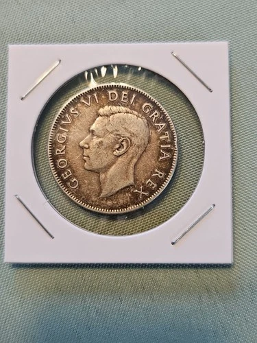 1949 Canada Silver 50 Cents Coin XF Canadian Half Dollar Circulated. Repunch T.