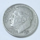 1951 D Roosevelt Silver Dime 90% Silver Circulated Coin Free Shipping #8351