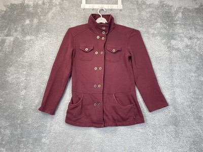 PrAna Jacket Womens Red Cotton French Terry Button Front Pockets Stand Collar