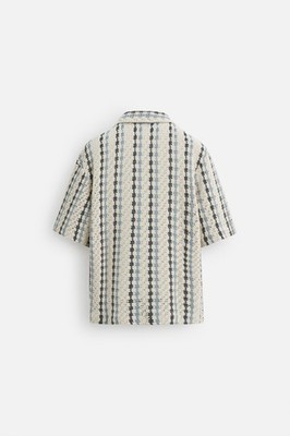 New Zara Men Textured Crochet Shirt M 6085/433 White/Navy top