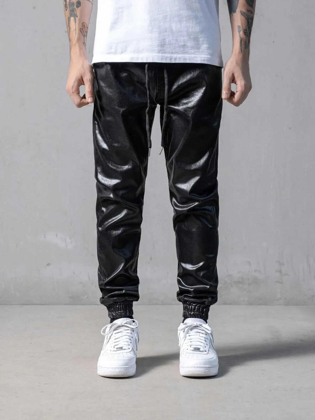 Men's Real Genuine Lambskin Leather Joggers pants Black Leather Biker pant