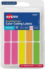 Color-Coding Removable Labels, 1/2" X 1-3/4", Assorted Neon Colors, Non-Printabl