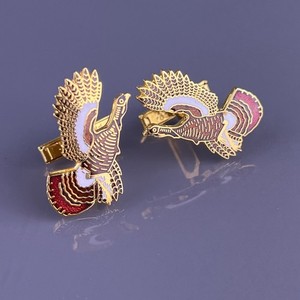 Authentic 1950’s Wild Turkey Bourbon Cufflinks Gold Plated Enamel Flying Vintage