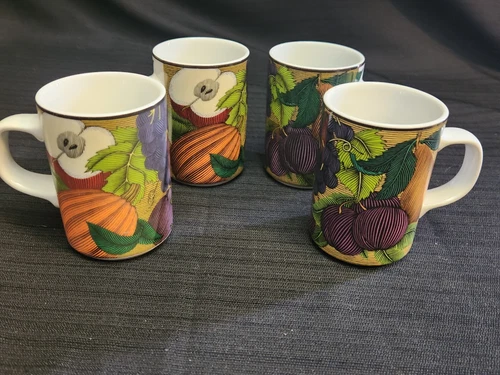 DANSK CORNUCOPIA FRUIT MUGS  SET OF 4  PORTUGAL