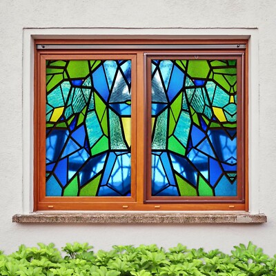 3D Blue Crystal A172 Window Film Print Sticker Cling Stained Glass UV Zoe