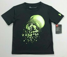 NWT Boys Black Under Armour Heatgear Polyester Baseball Shirt Size 4 FREE SHIP