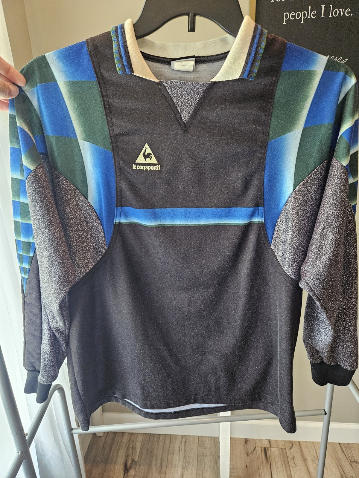 Vintage Le Coq Sportif Goalkeepr Jersey Soccer Black Green Blue Small