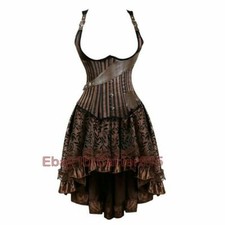Steampunk Corset Dress Gothic Underbust Corset Vest Bustier Top W/ Lace Skirt