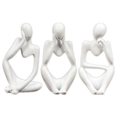 3PCS Thinker Statue Gold/White Decor Abstract Art Sculpture Set for Table Dec...