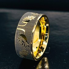 Sunflowers Pattern Engraved Tungsten Carbide Ring, Mens Ring, Women Ring, Bands