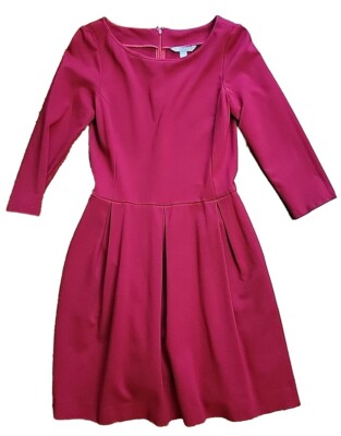 Red Banana Republic Dress Ponte Fit Flare 3/4 Sleeve Pockets Womens 6 Holiday