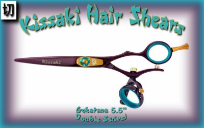 Kissaki 5.5'' Gokatana Black Cherry Blue DOUBLE SWIVEL Hair Scissors Shears