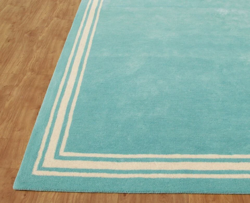 Hand Tufted Classic Border Aqua Blue  Handmade Woolen Soft Area Rugs - Image 4 of 4