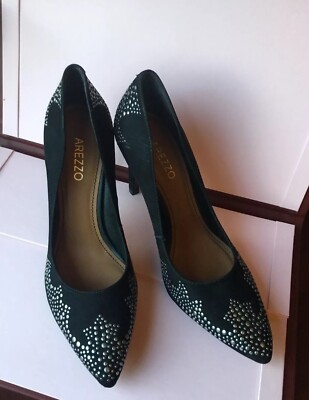 Black Suade Leather Stiletto Heels size 9 ARREZZO Brasil Collection Item