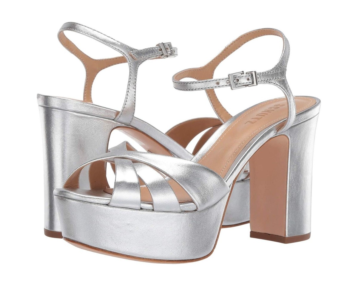 Schutz Z1839* Silver Leather Keefa Platform Sandal Women's Size 8