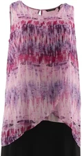 H Halston Slvless Printed Chiffon Overlay Tunic Plum XXS NWOT (709)
