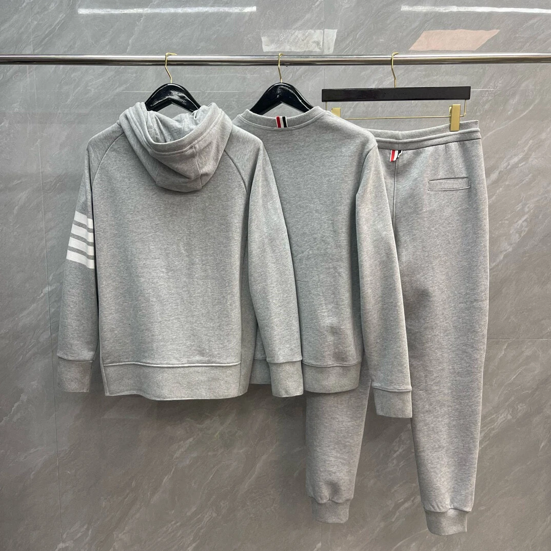 Thom Browne classico quattro barre maniche lunghe girocollo maglione zip cappuccio pantaloni
