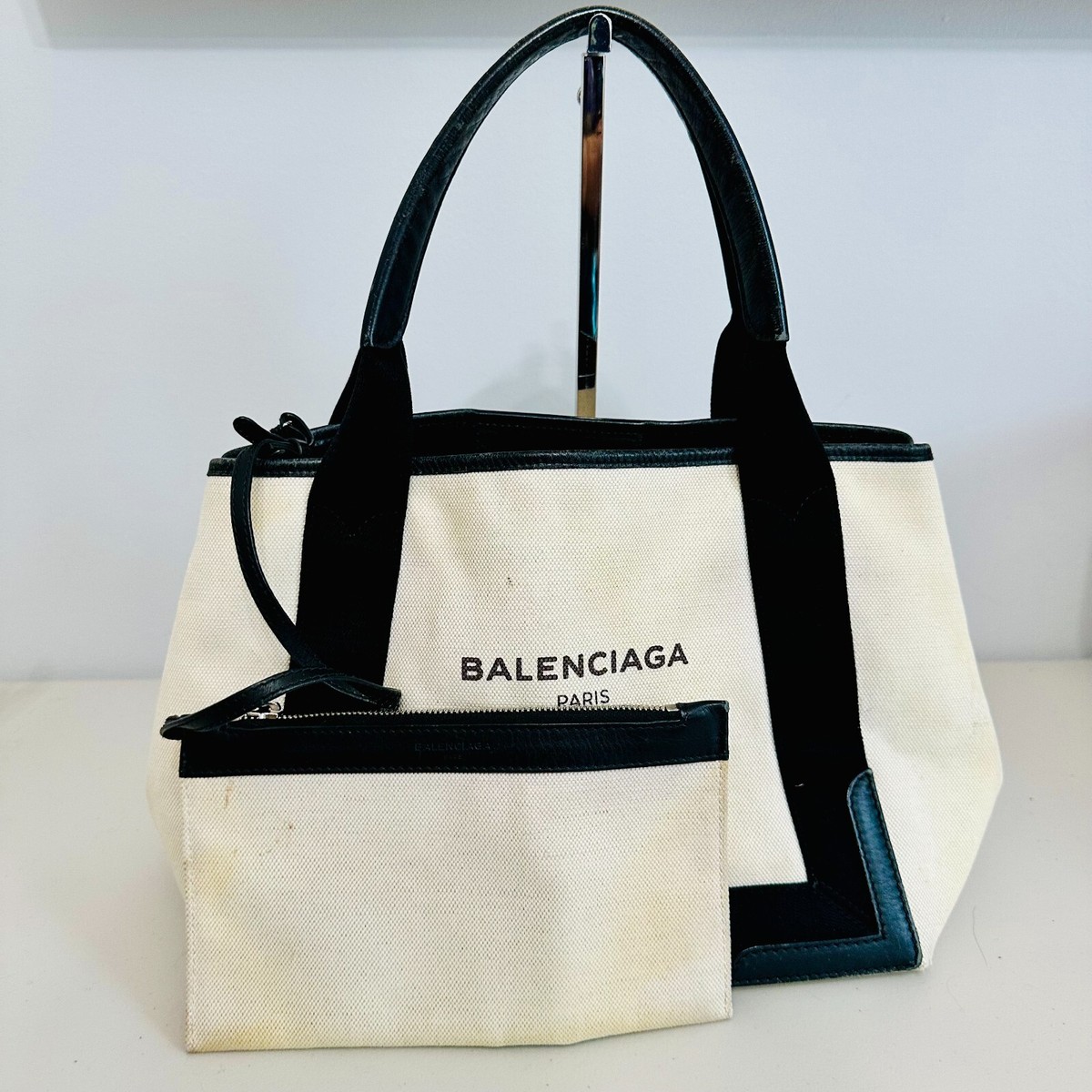 AUTHENTIC BALENCIAGA PARIS CABAS CANVAS AND LEATHER TOTE VINTAGE