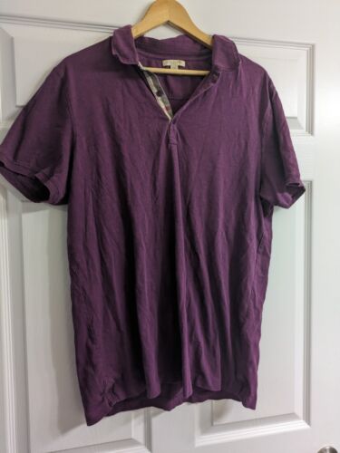 Burberry Brit Nova Check Plaid Polo Shirt XXL Mens Purple Dark Short Sleeve  - Picture 1 of 3